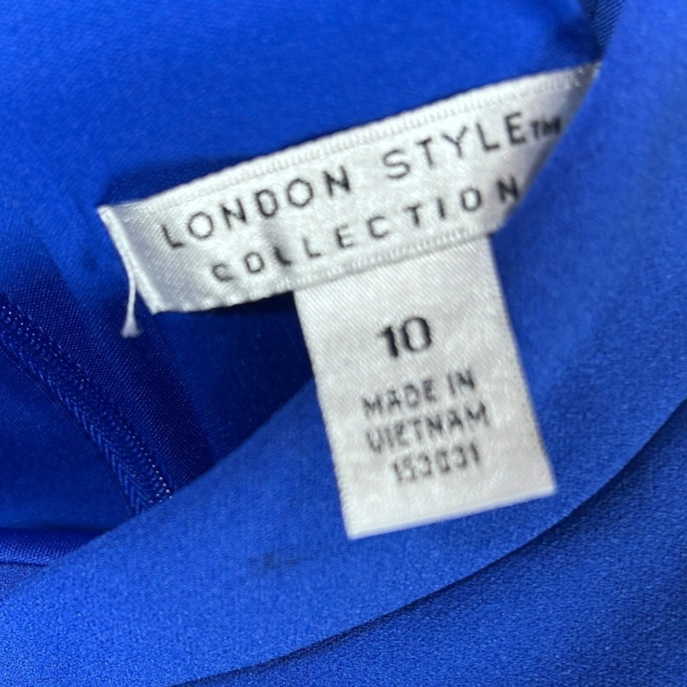 London Style Collection Cobalt Blue Bow Neck Short Sleeve Flare Dress Sz 10 NEW - Picture 9 of 13